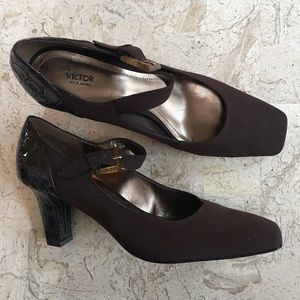Victor Alfaro Preston Brown Mary Jane High Heel Elegant Pump Square Toe Size 8.5